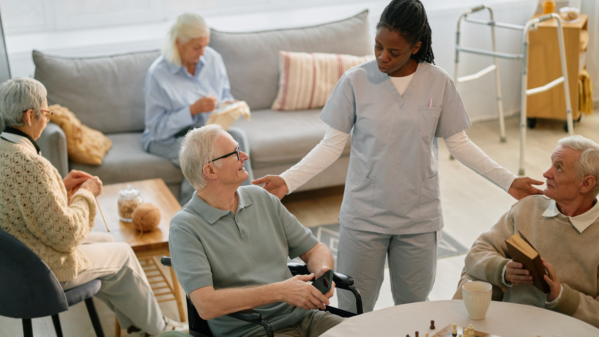 caregiver talking with seniors