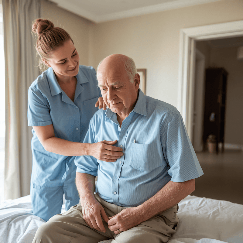caregiver helping a senior get dressed