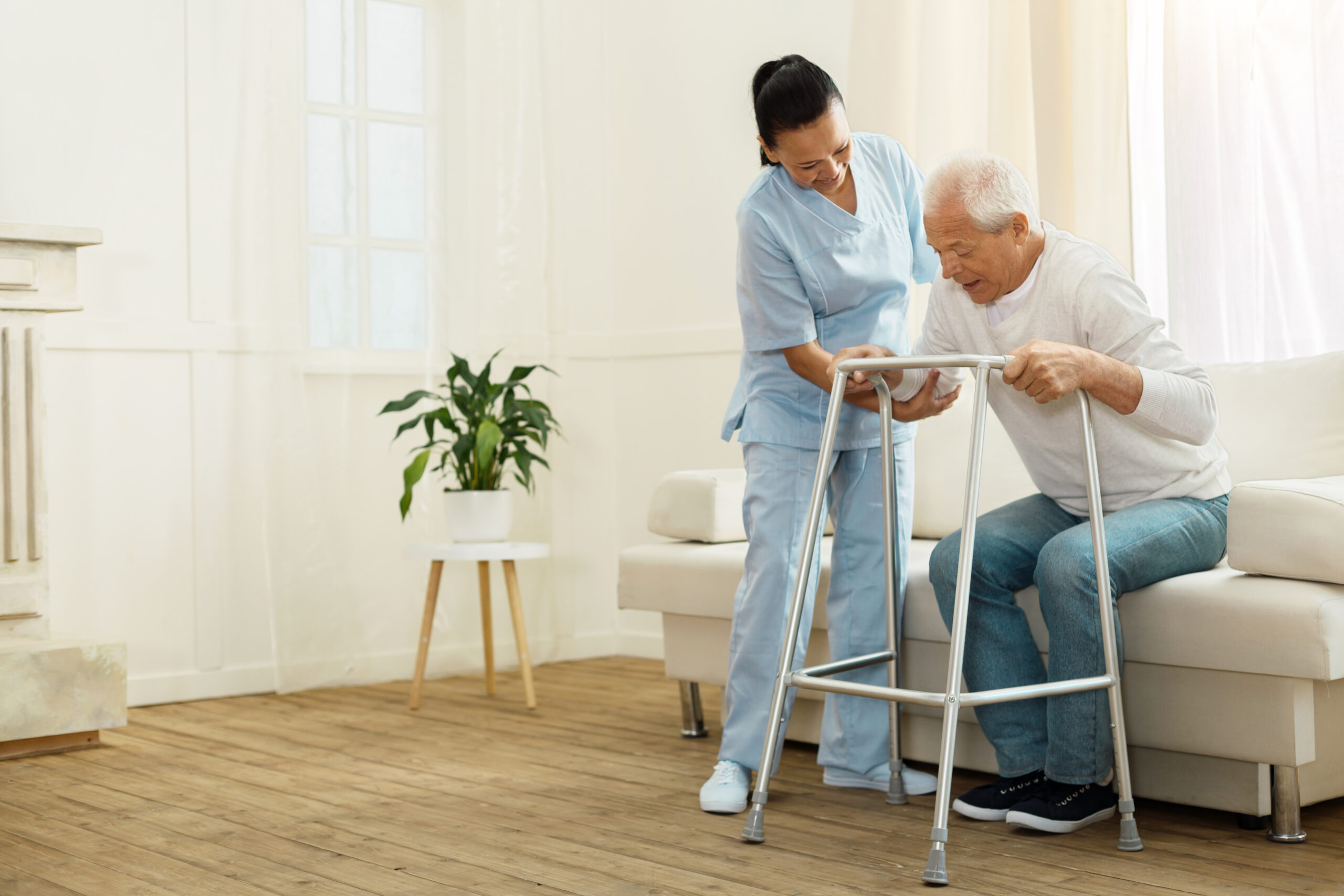 Caregiver helping client